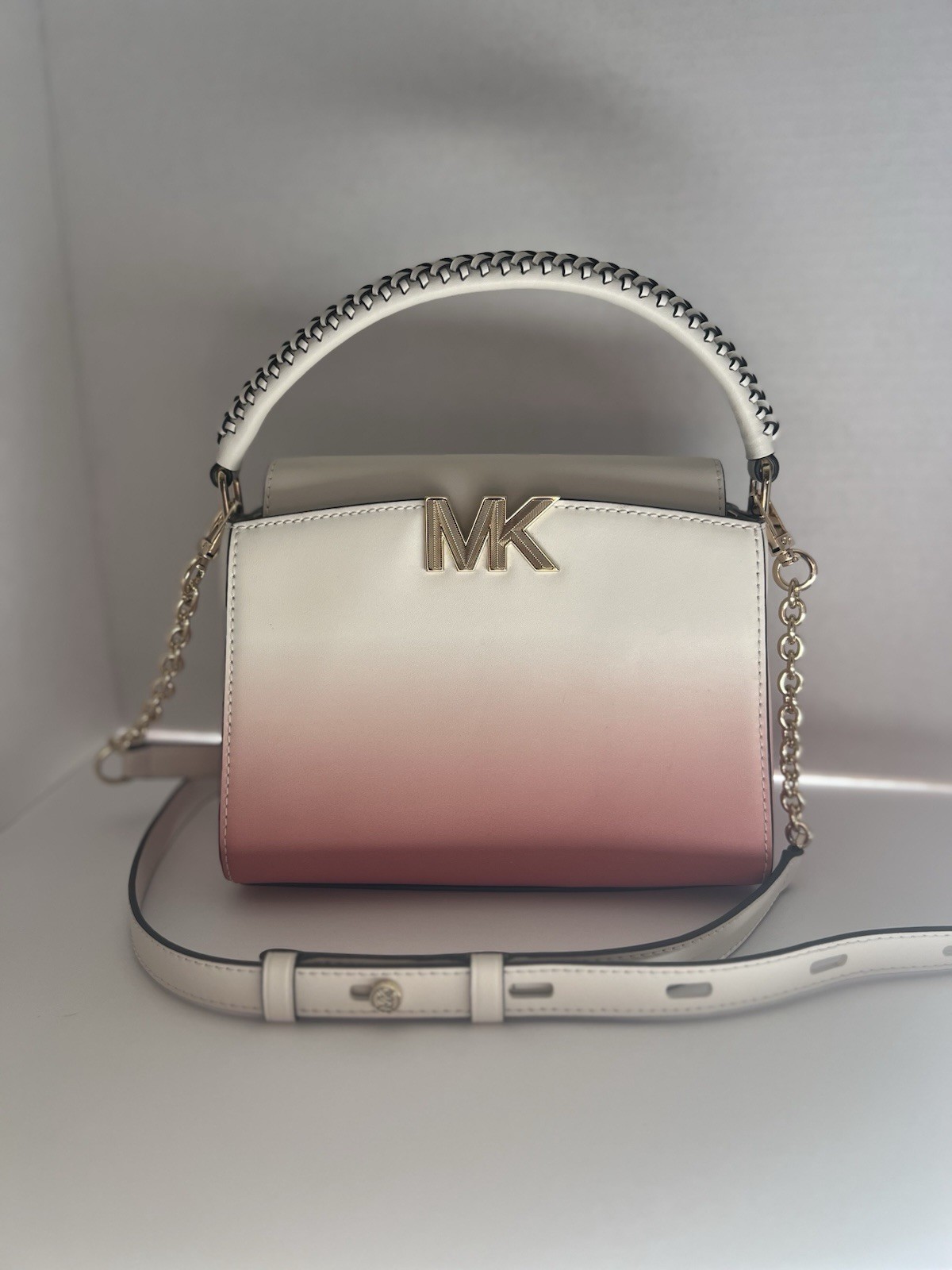 Michael Kors White/Pink Ombré Colorblock Small Crossbody Top Handle Chain