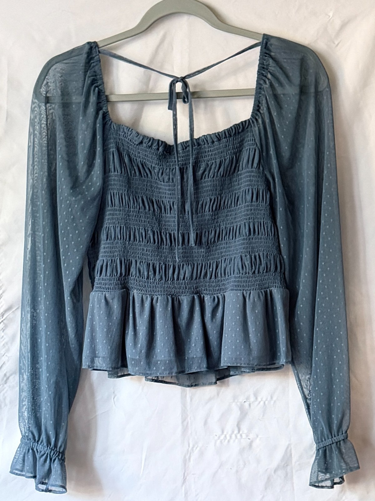 NWOT LC Lauren Conrad BOHO Green BOHO Peasant Smock Ruffle Top Lined Blouse L