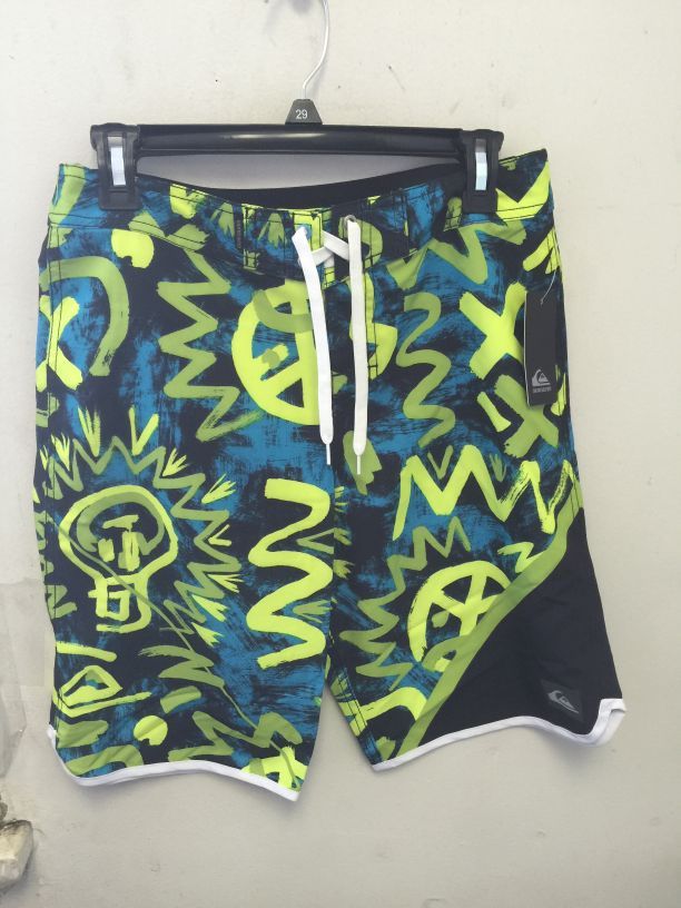 QUIKSILVER BOY’S SWIMWEAR BOARD SHORTS TRUNKS SIZES 23-30 BLACK NEON BLUE