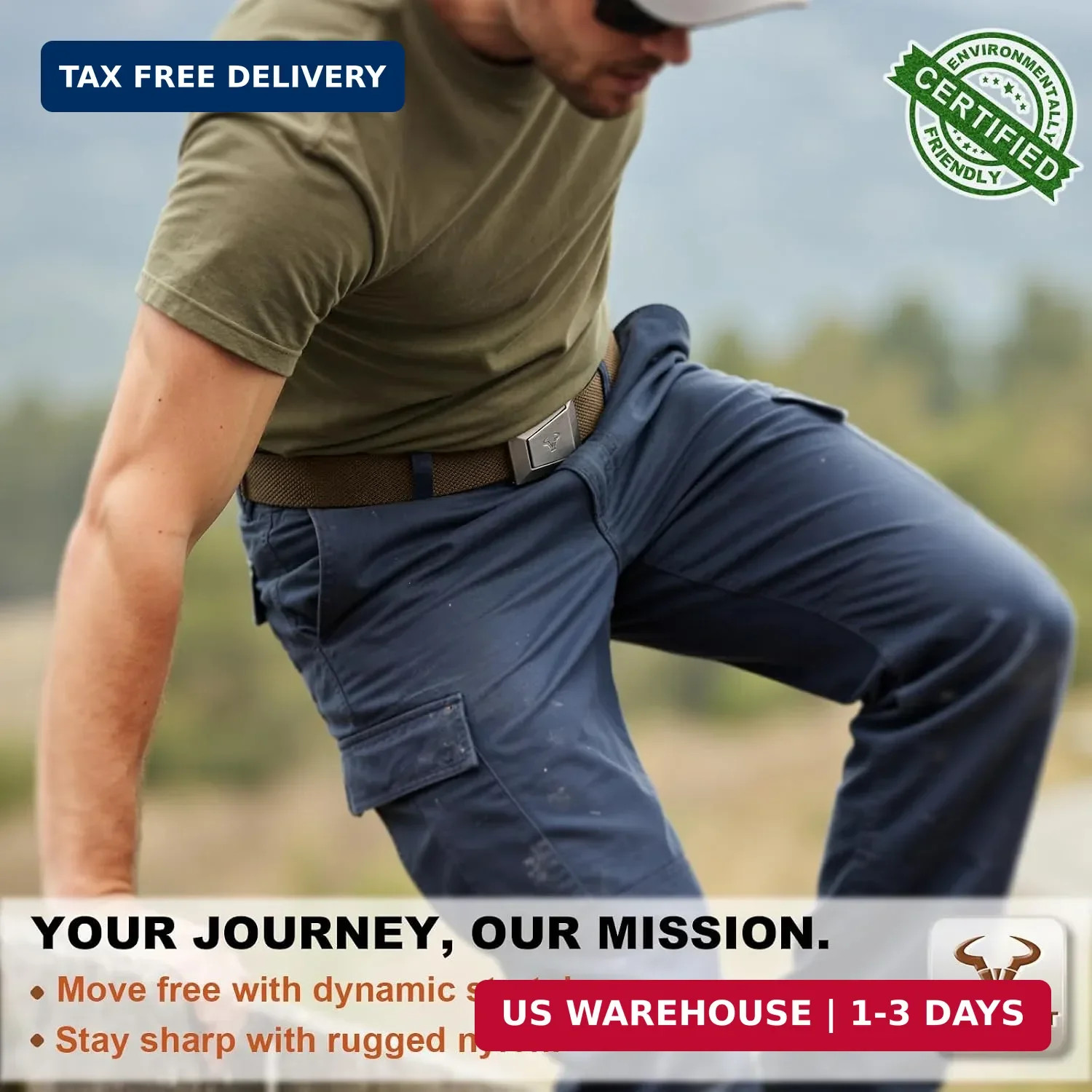 Heavy-Duty Mens Tactical Belt Adjustable Stretch Nylon with Quick-Release Buckle