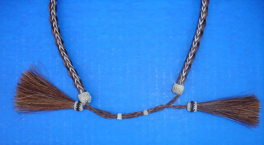 Western Decor Cowboy HAT BAND 5 Strand Brown/White Horsehair Double Tassel