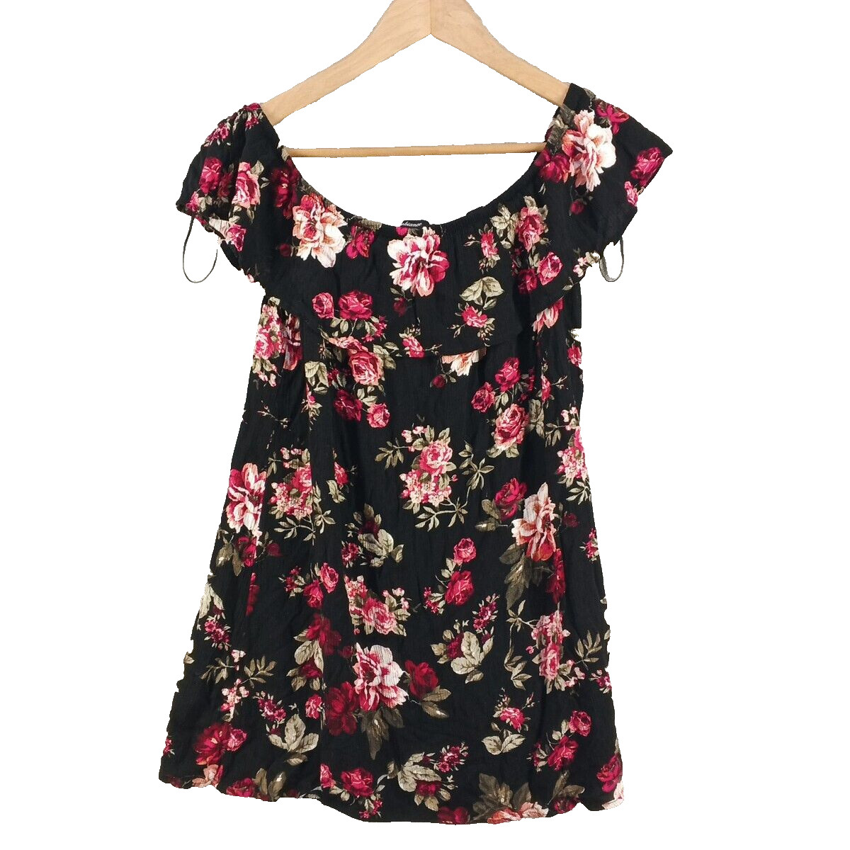 AMBIANCE Floral LARGE(12-14) Off the shoulder Woven Casual 100% Rayon