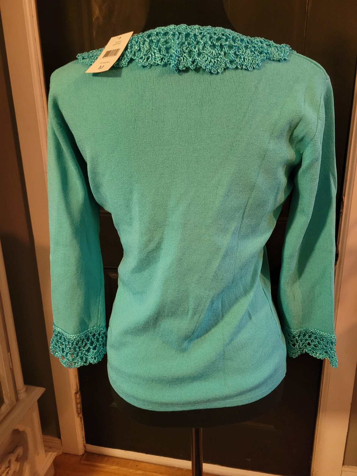 J.A.C. by Joseph A. Womens Blue Solid Scoop Neck 3/4 Knit Pullover M