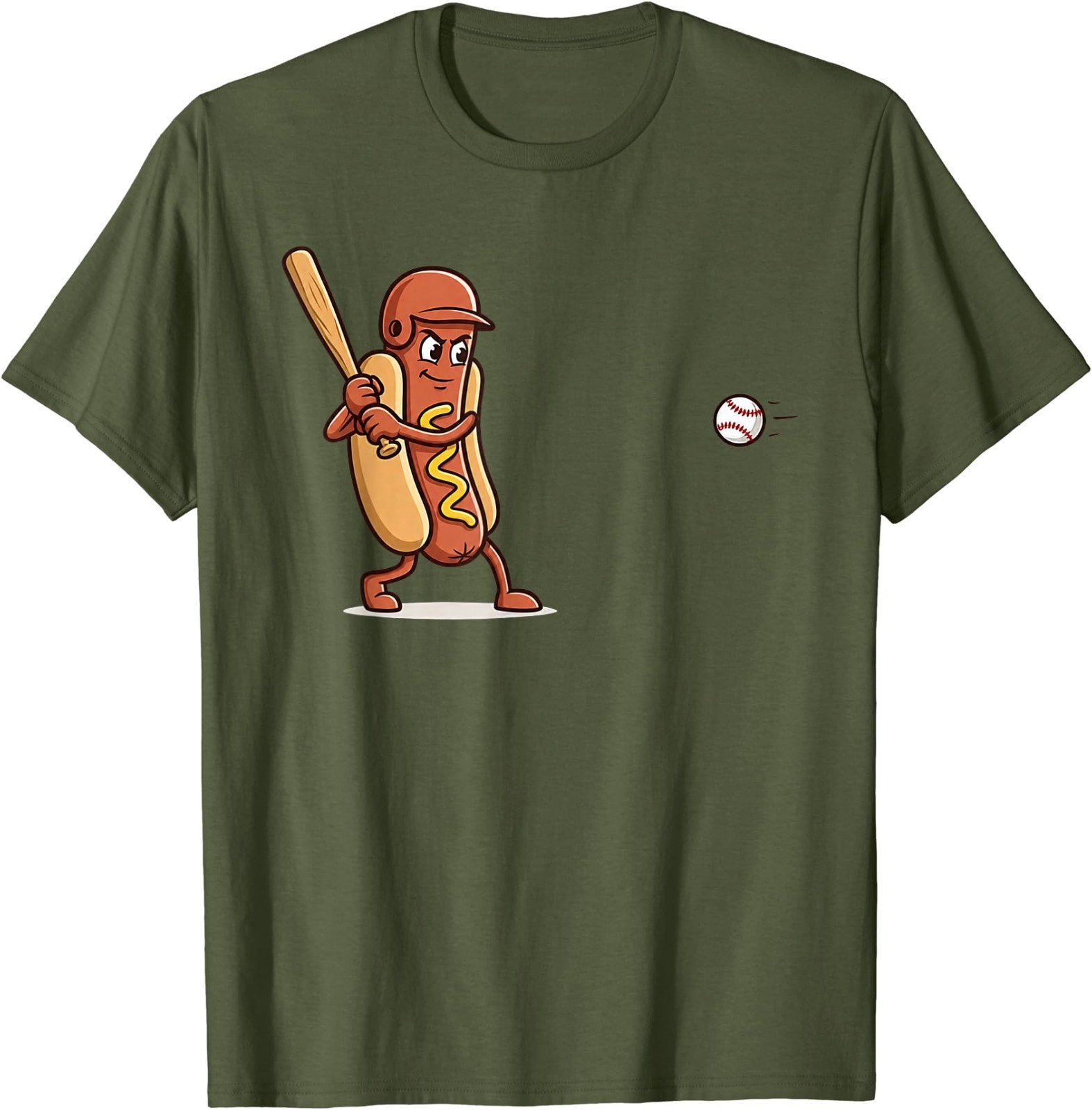 Dingers and Dogs Funny Hotdog Baseball Player Cartoon Sports T-Shirt