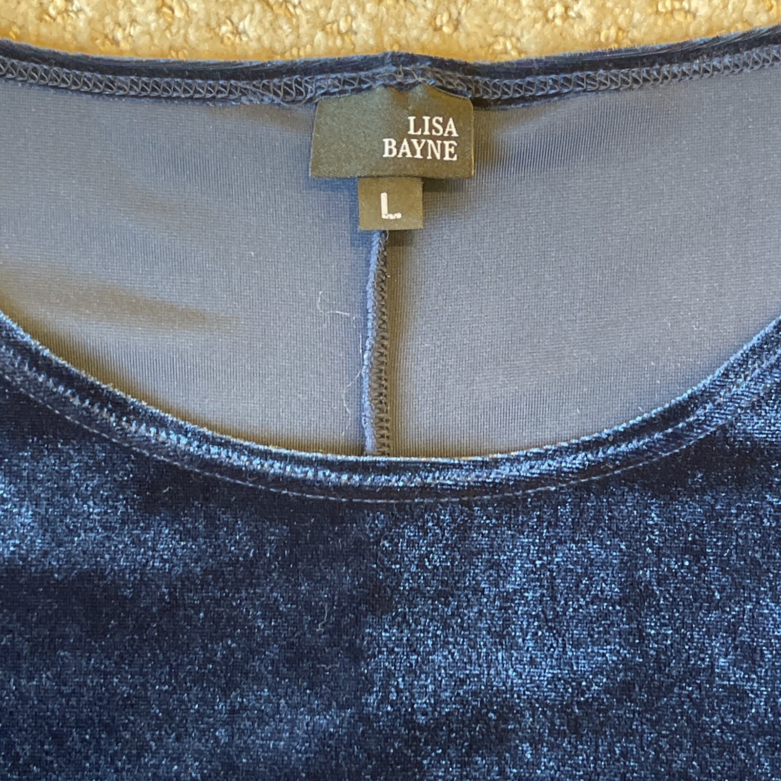 Lisa Bayne Velvet Top Womens Large Navy Blue Asymmetric Stretch Artsy Lagenlook