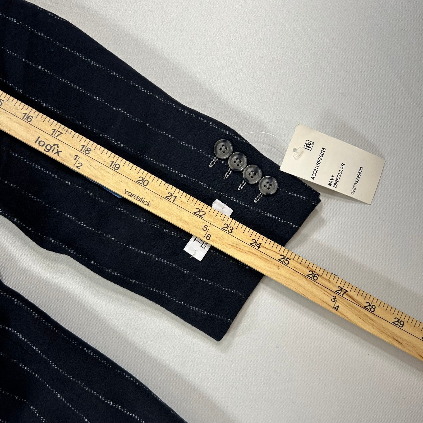 Tayion Collection Suit Jacket Mens 38R 38 Navy Blue Stripe Wool Stretch $425 NEW