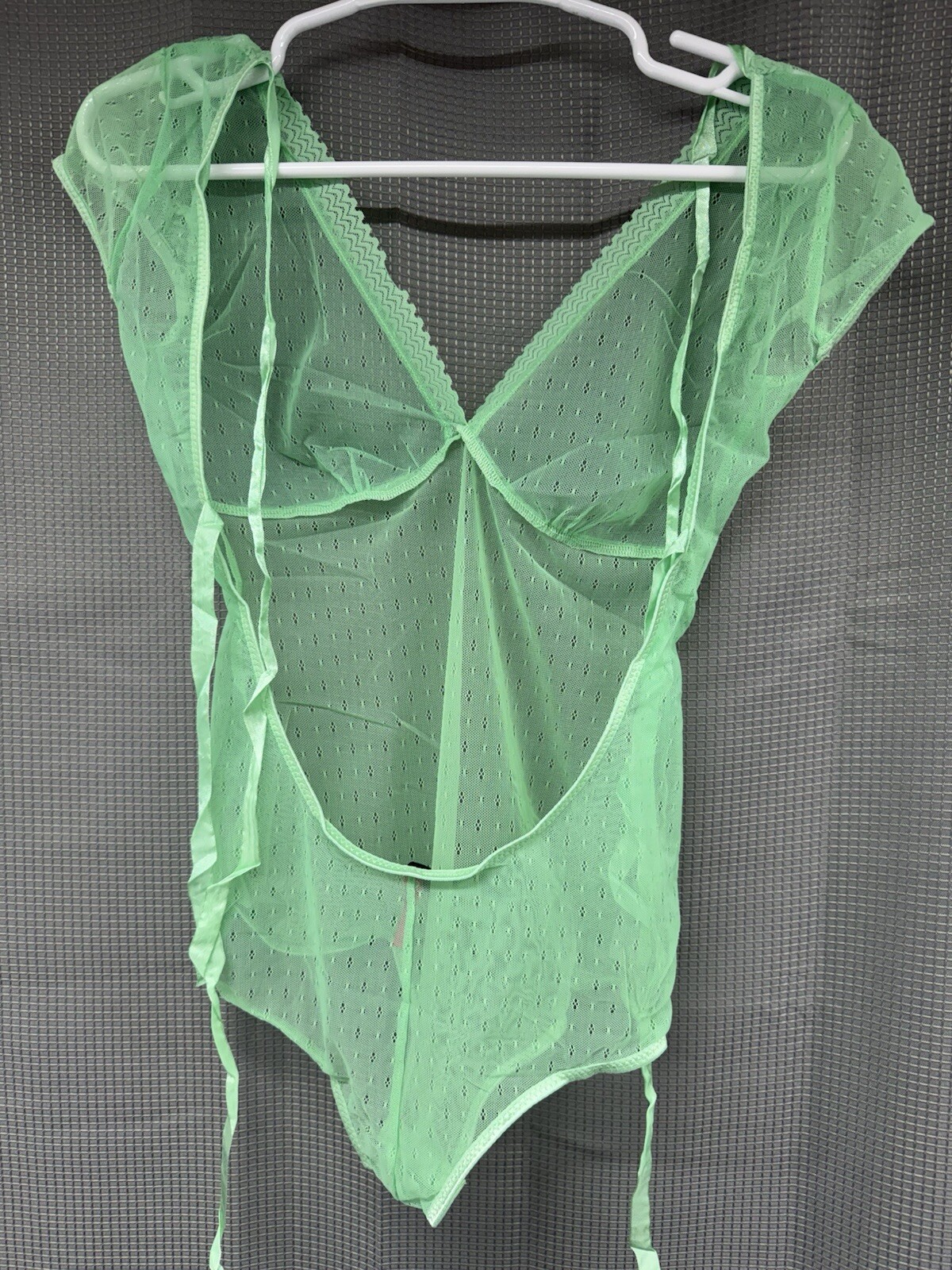 Seven Til Midnight Women’s Open Back Mesh Teddy – Mint Green – One Size – New