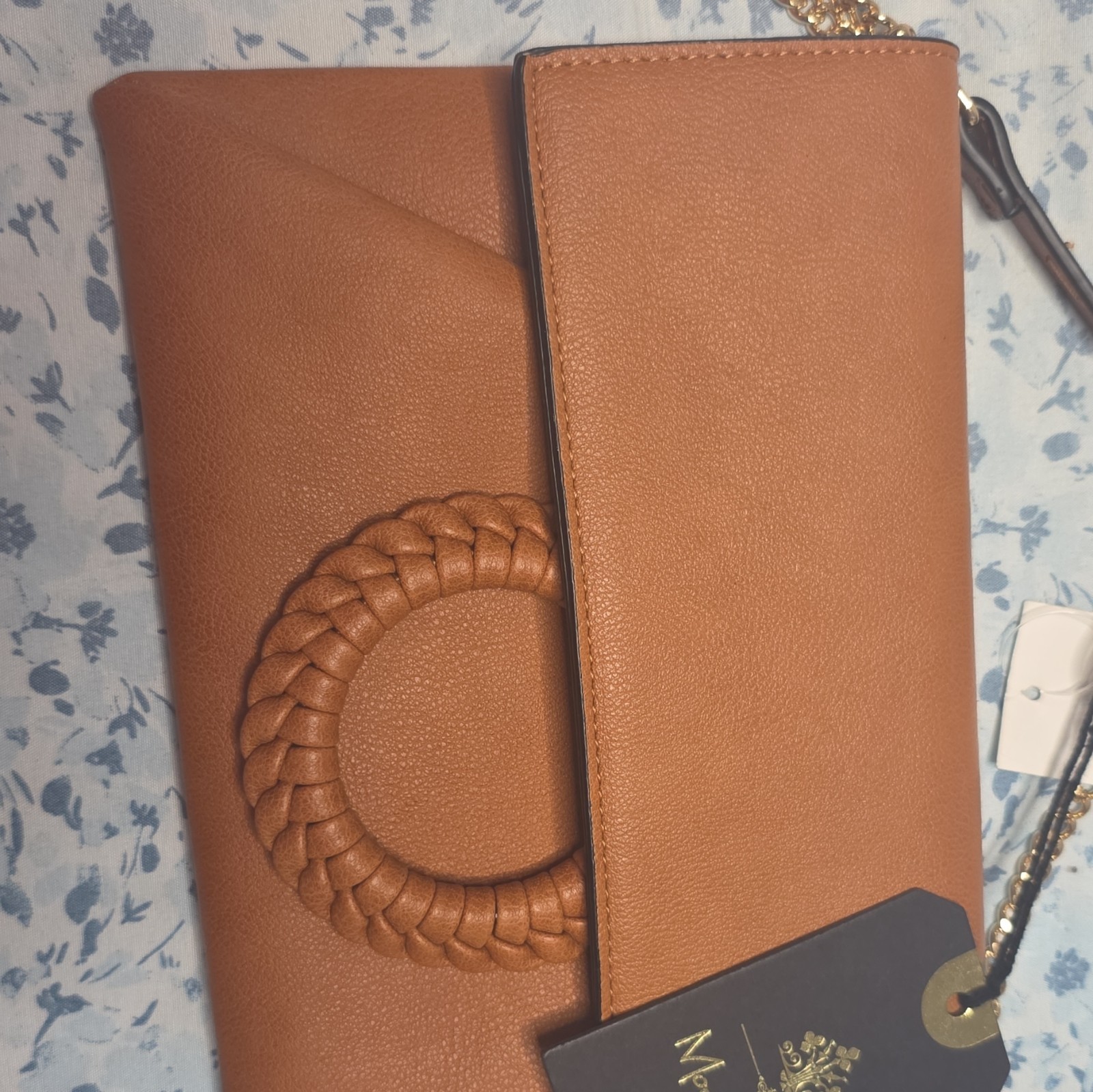 Moda Luxe Brown Foldover Crossbody Clutch, Gold Chain Detachable Strap, Magnetic