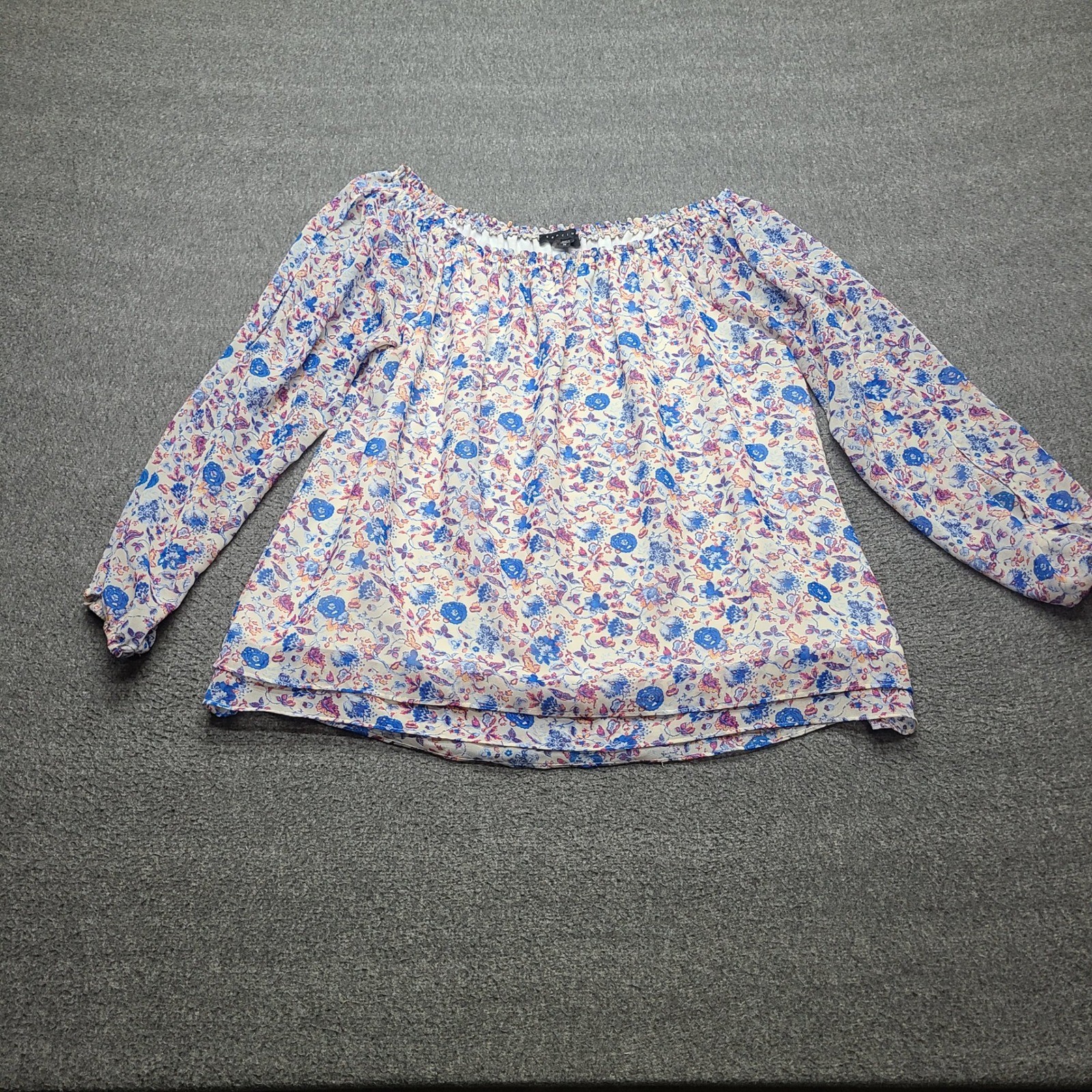 Sanctuary Blouse Women Medium Blue Floral Excellent Off Shoulder Long Sleeve