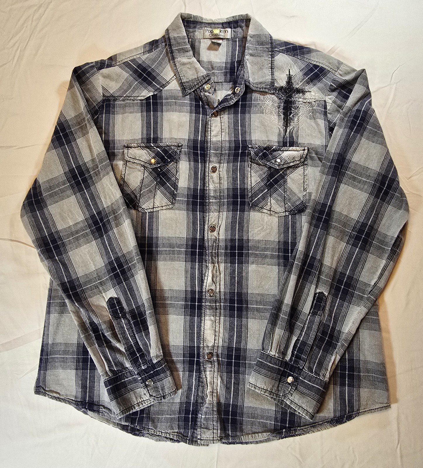 Buckle Pop Icon Clothing Mens XXL Button Up Shirt Western Embroidered Plaid