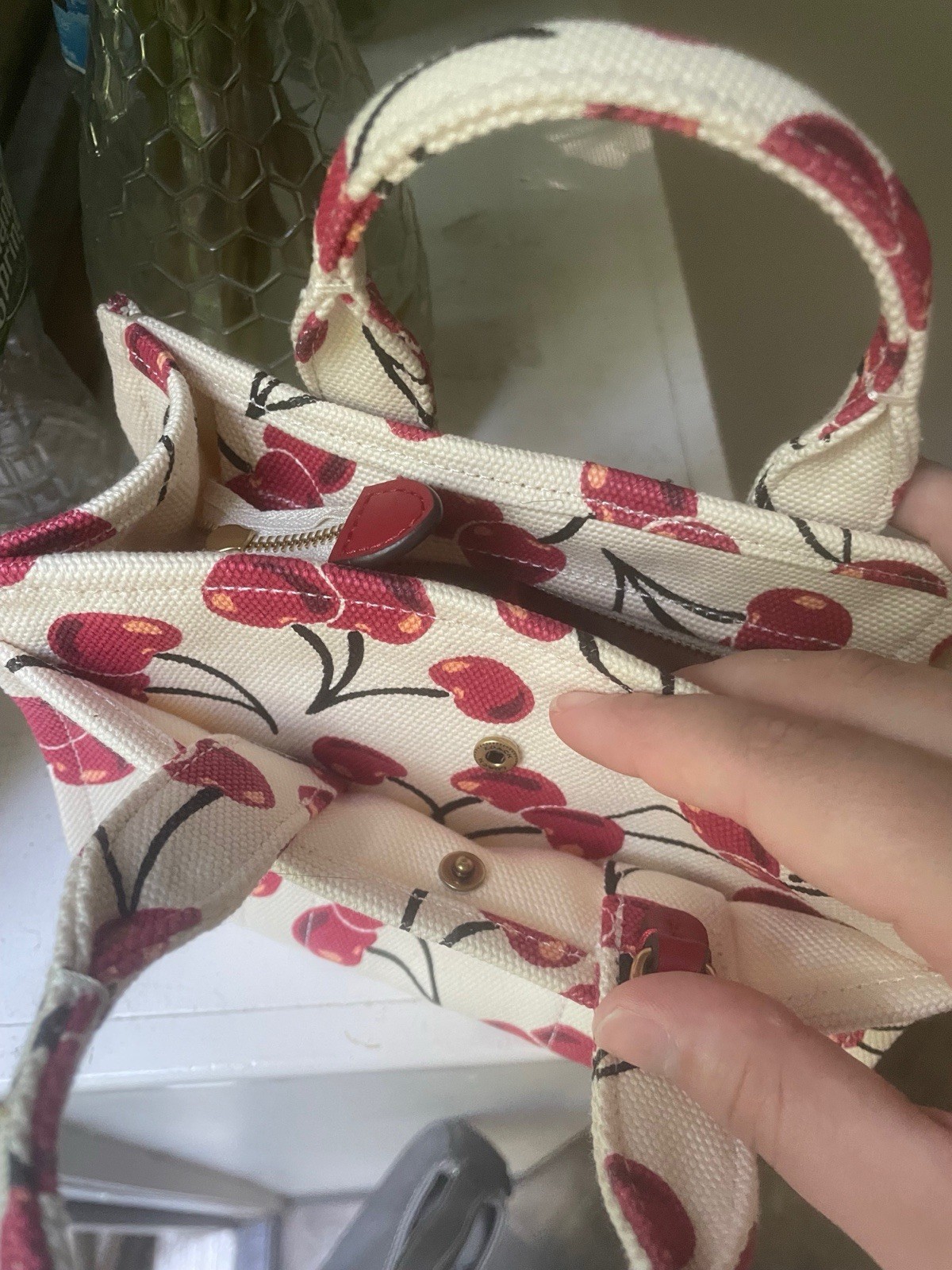 Coach Canvas Cargo tote 20 with cherry print