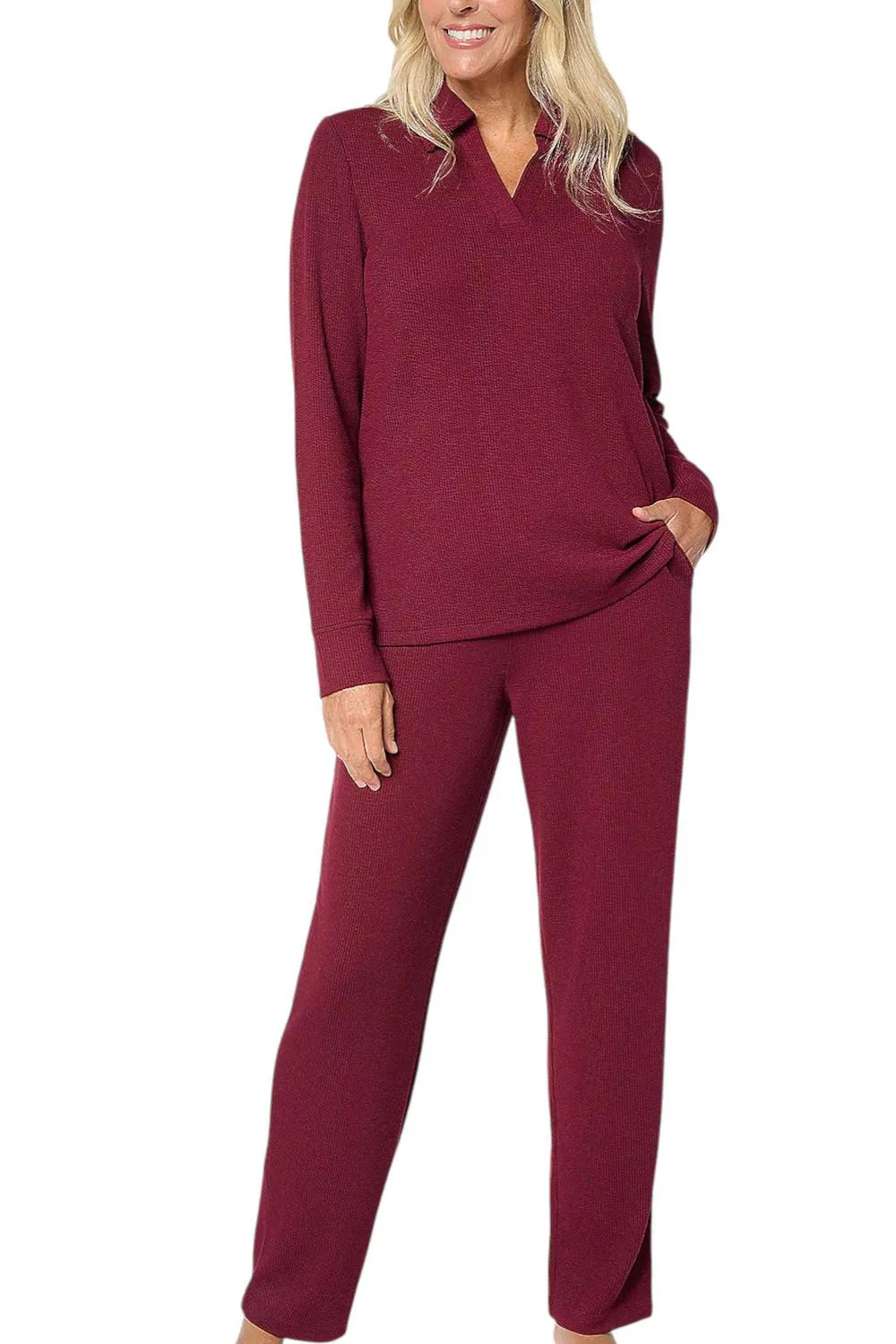 Cuddl Duds Women’s Soft Rib Lounge Set Bordeaux