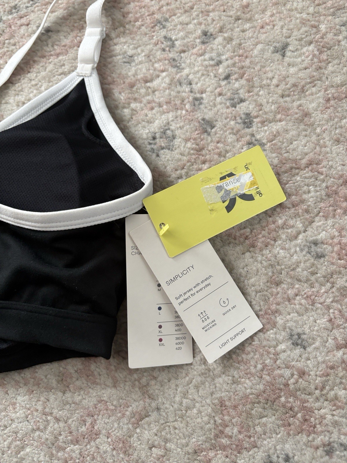 All in Motion Simplicity Light Support Crossback Sports Bra XL Black/White