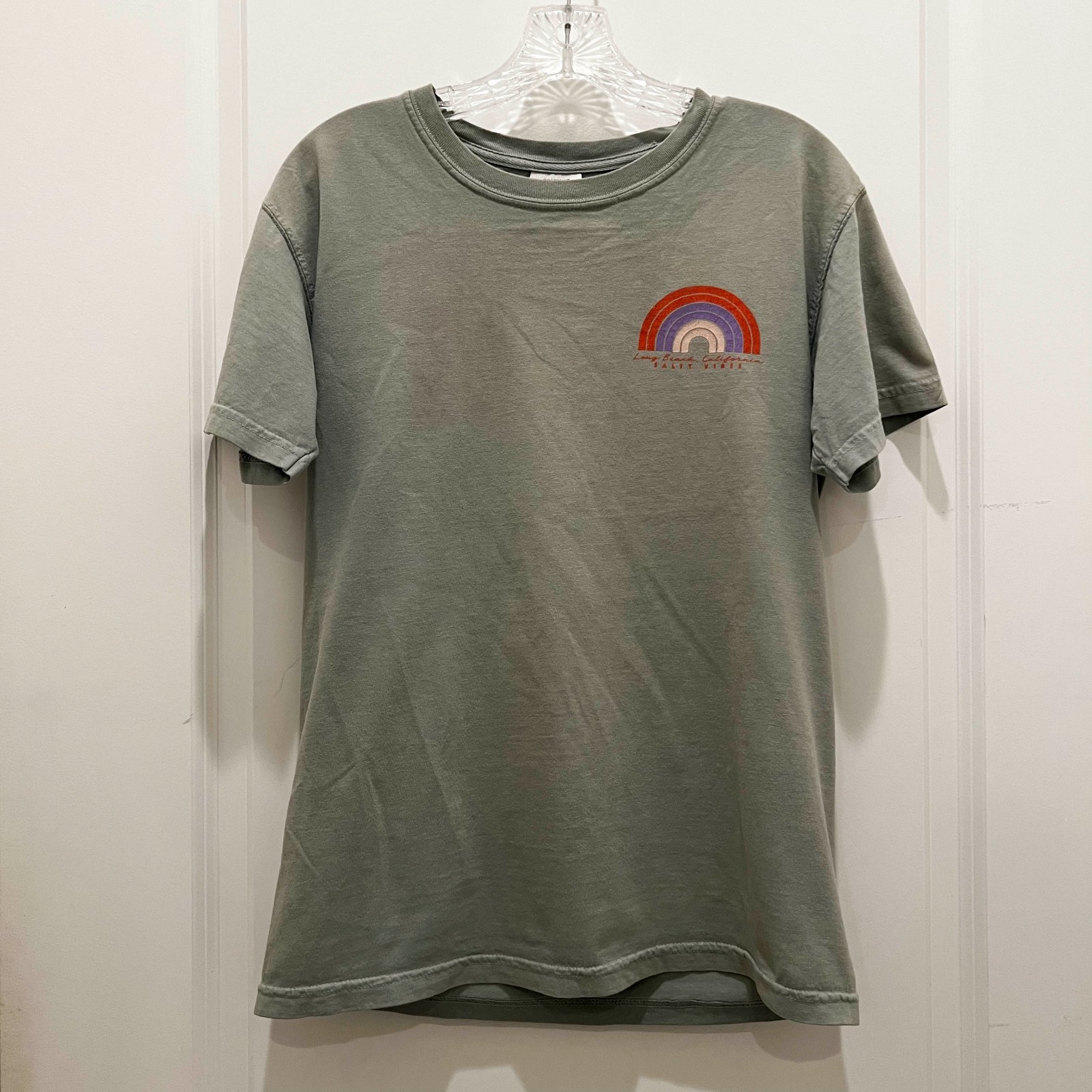 Long Beach California Salty Vibes Tee | Rainbow Palm Trees Seagull Graphic Tee