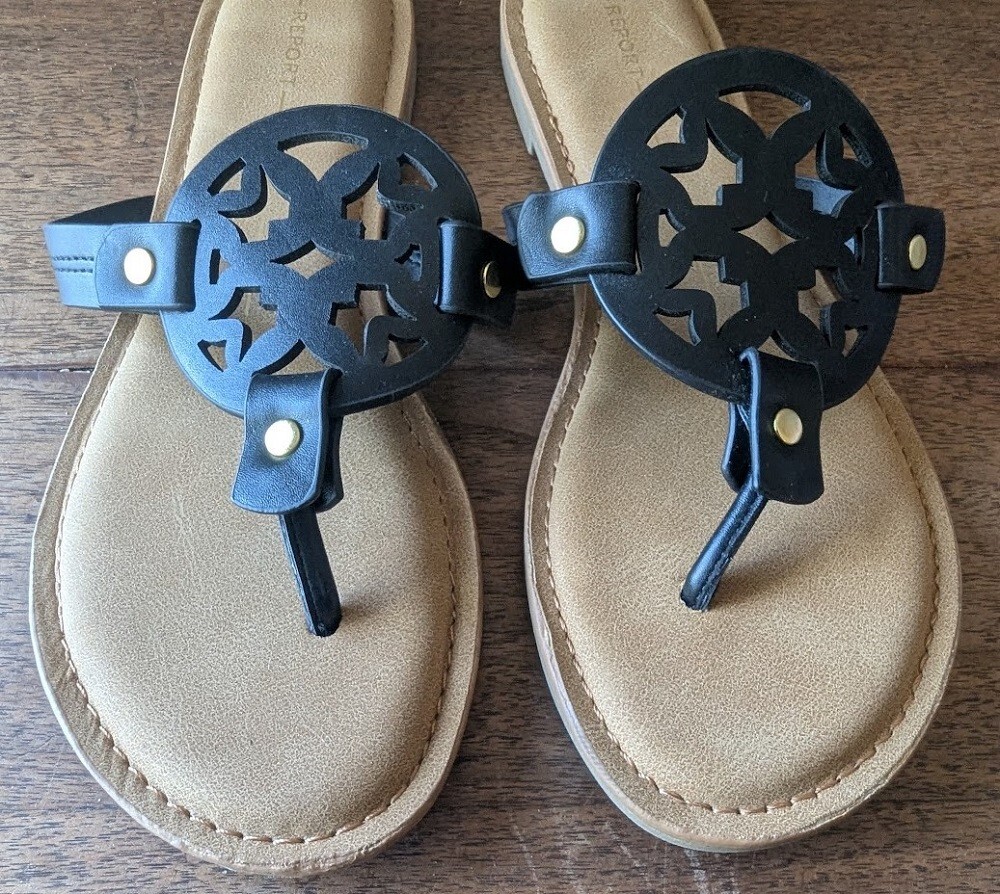 Report Genie Sandals, Man-Made Materials, Black, Thong Style, Size 7 M, GUC