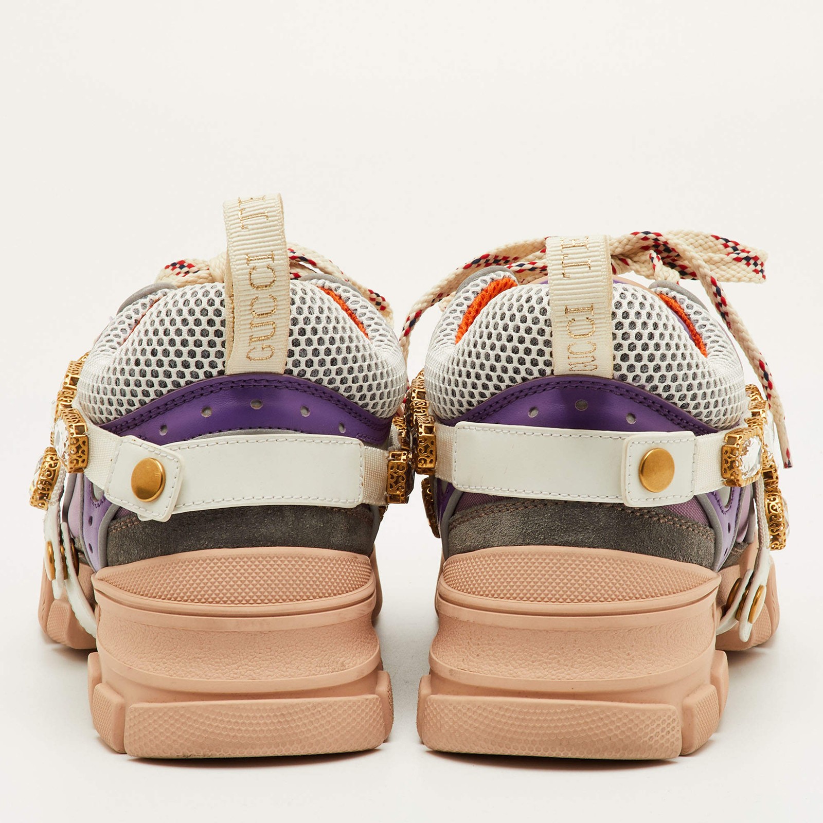 Gucci Flashtrek Size 37.5 Multicolor Mesh and Leather Removable Crystals
