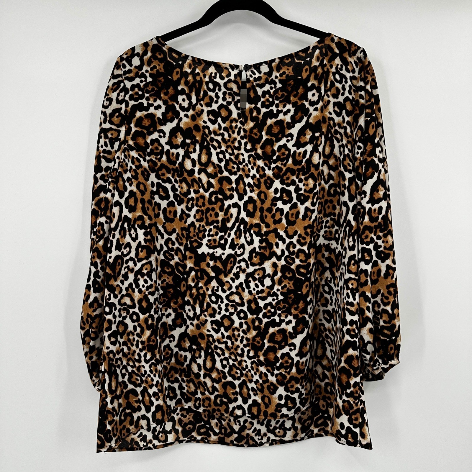 Talbots Plus Leopard Print Blouse 1X Brown Black Animal Print 3/4 Sleeve Top