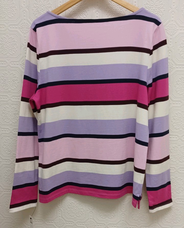 NWT Talbots 100% Cotton Pink & Purple Knit Long Sleeve Blouse Size Extra Large
