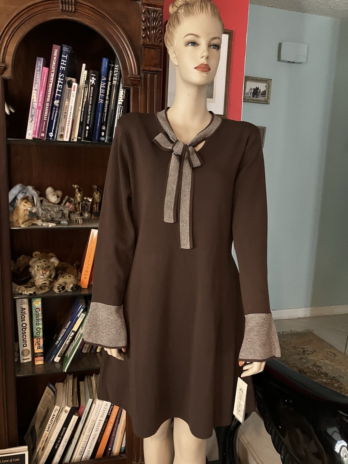 Nanette Lepore Size Large Women’s Knit Dress Champagne Espresso Brown NWT $128