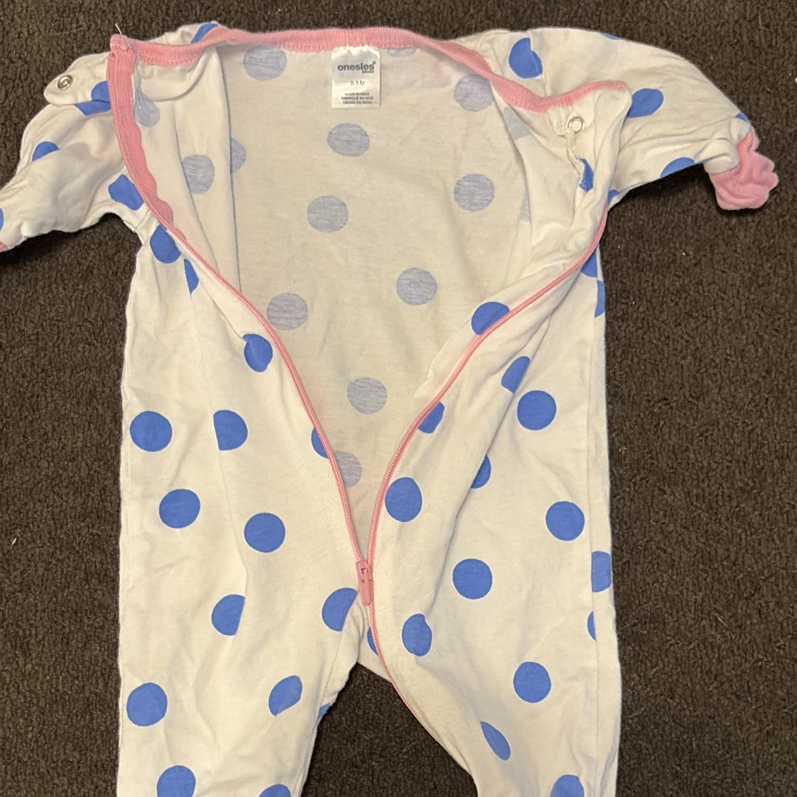 One piece Footed Zip One Piece Sleeper Long Sleeve Polka Dot 0-3M