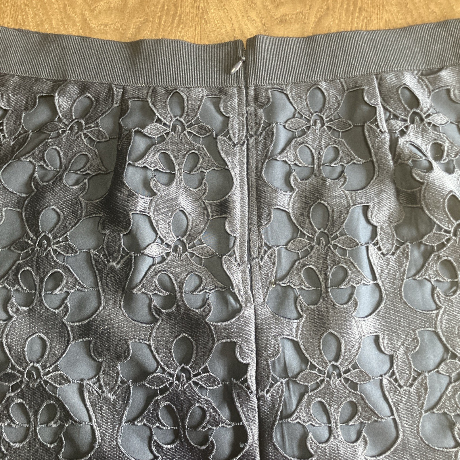 Loft Eyelet Lace Overlay Knee Length Navy Blue A Line Skirt