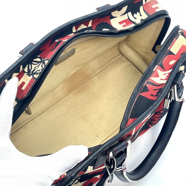 LOEWE Amazona 28 Hand Bag Red Black Monogram Canvas Leather