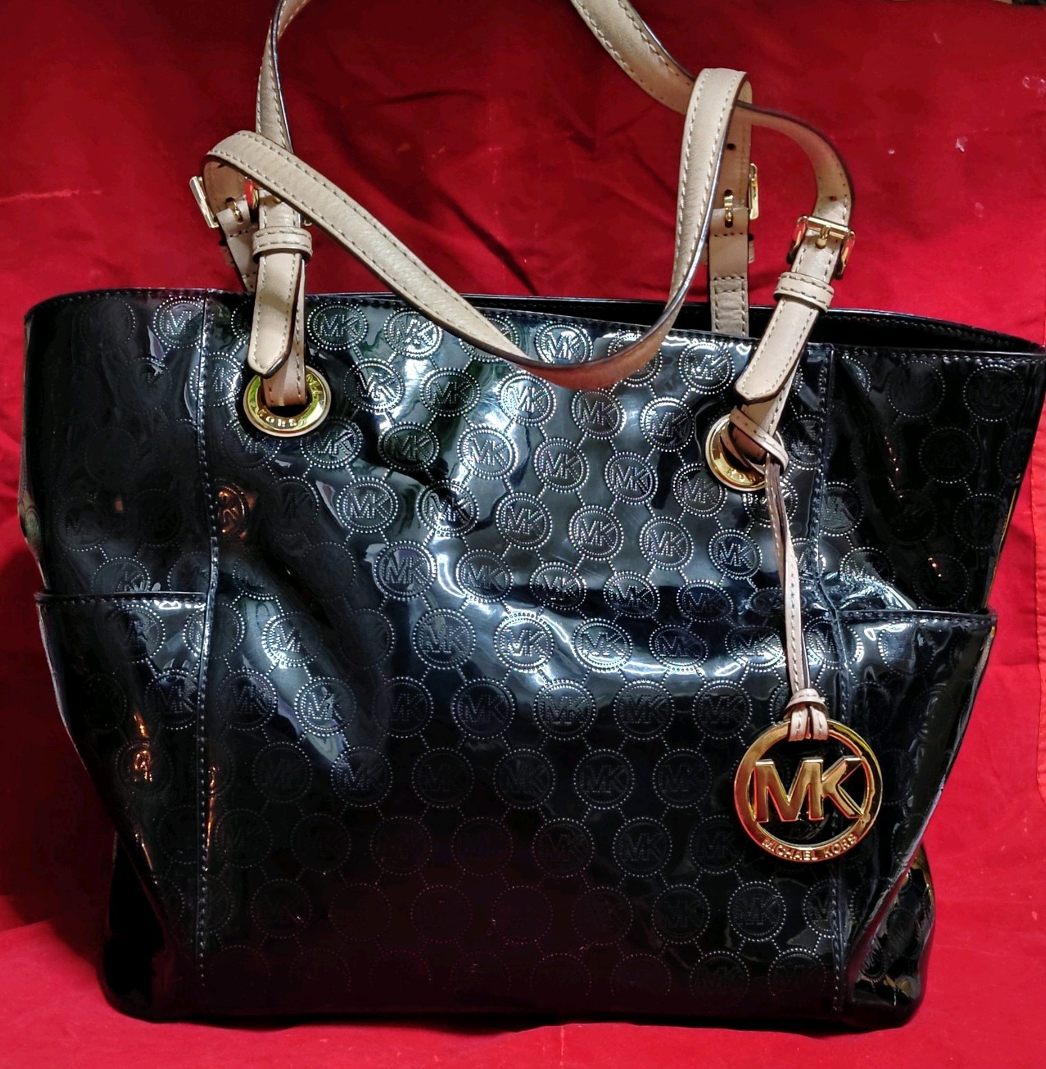 Michael Kors Black Patent Leather Jet Set Tote