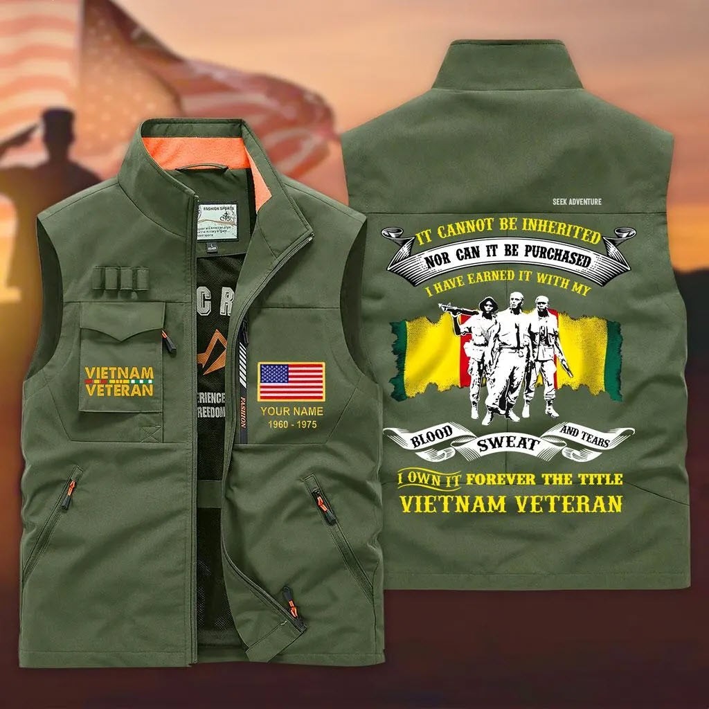 Custom Vietnam Veteran Multi-Pocket Vest, Proud Military Vest for Men, Veteran