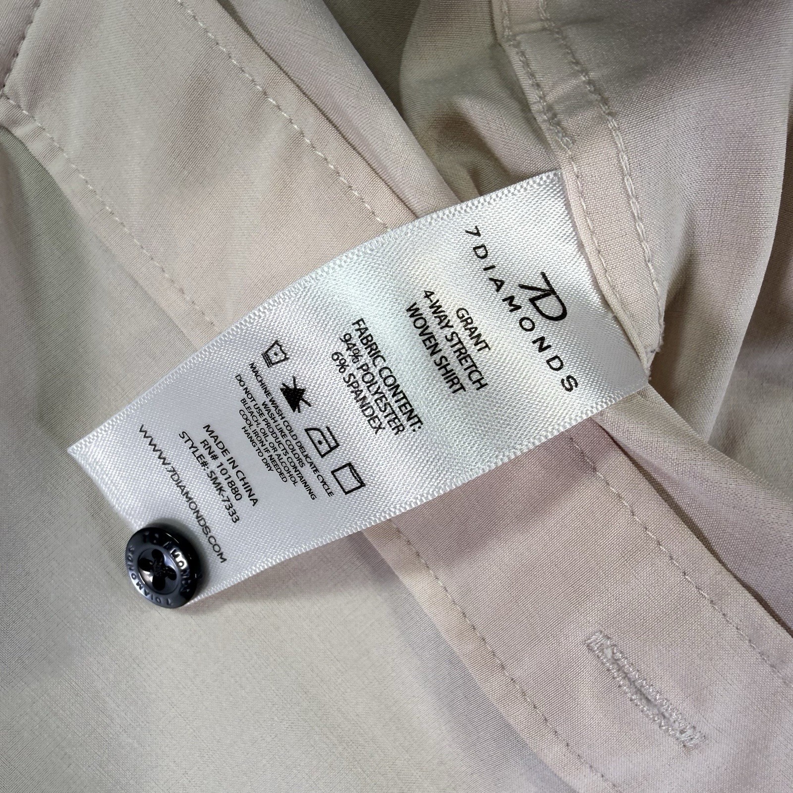 7 Diamonds Grant Woven Shirt Mens Large Beige 4-Way Stretch Performance Tech
