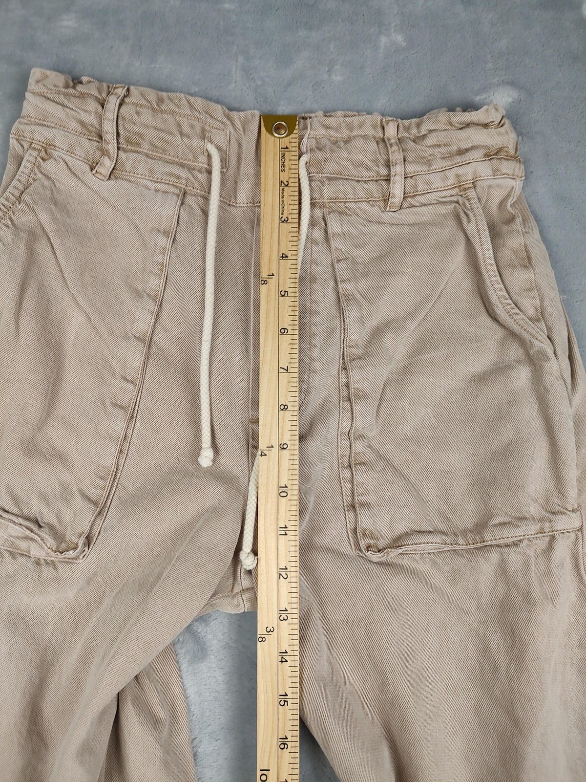 YFB Pants Womens Medium Beige Paperbag Wide Leg Cropped Twill Pockets Casual
