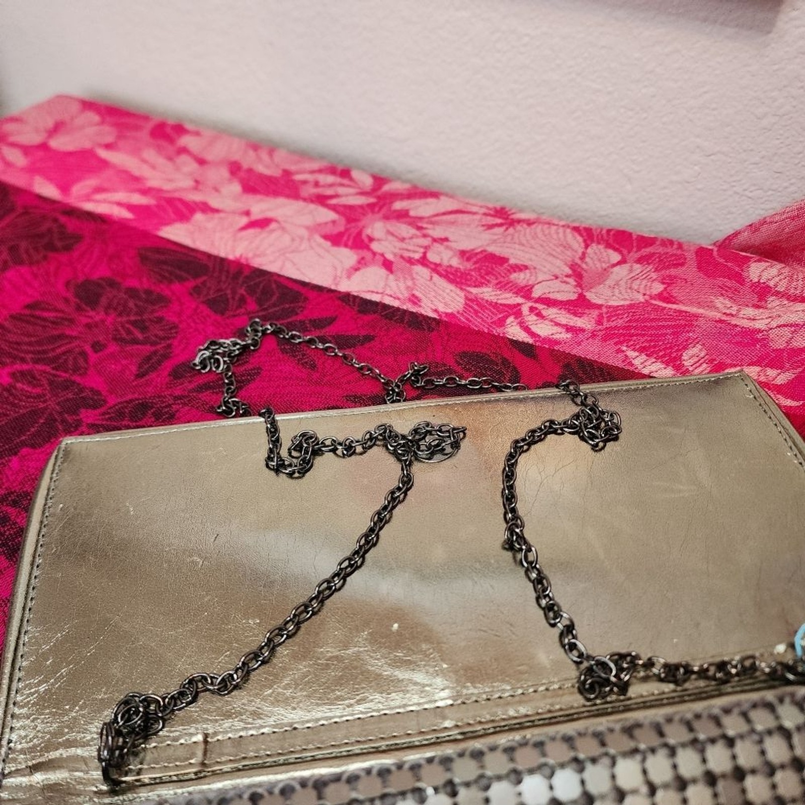Pewter Metal Bling Chain Mail Clutch With Chain Strap.