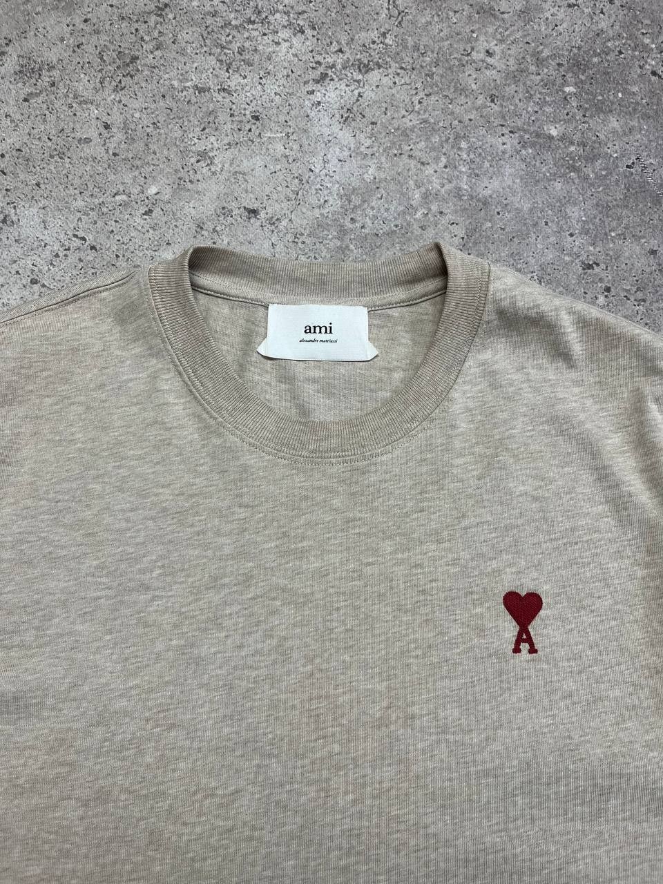 AMI Paris Small Logo Biege Cotton T-Shirt Size M