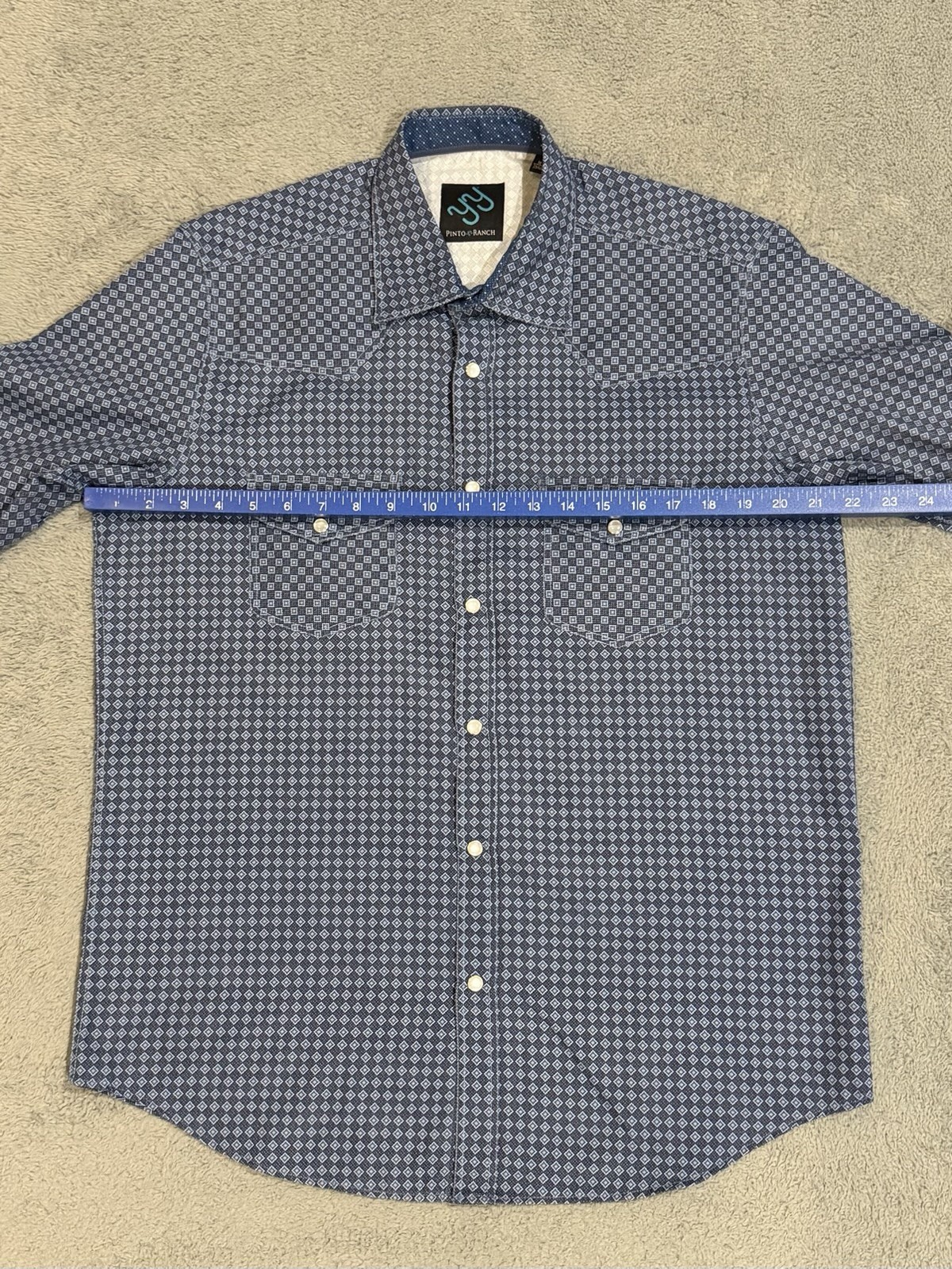 Pinto Ranch YY Western M Pearl Snap Cowboy Micro Geometric Diamond Performance