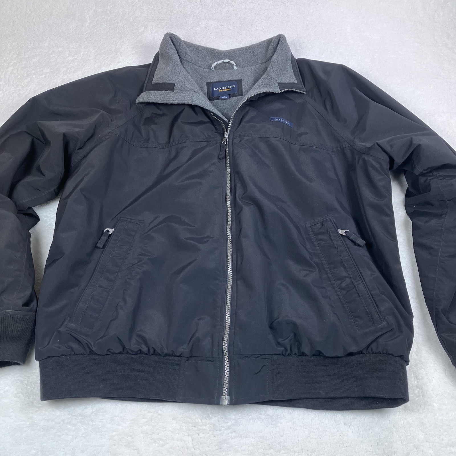 Lands End Classic Squall Jacket Black Full Zip Lined Insulated Mens Size Large