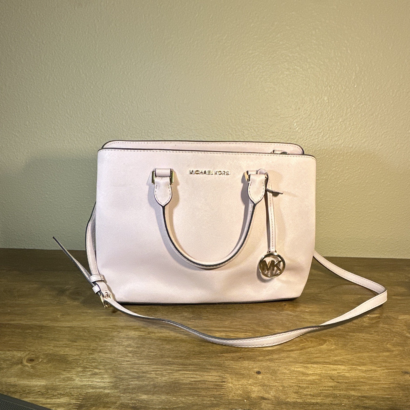 Michael Kors Pink Satchel Top Handle Bag Gold Hardware Zip, Detachable Strap