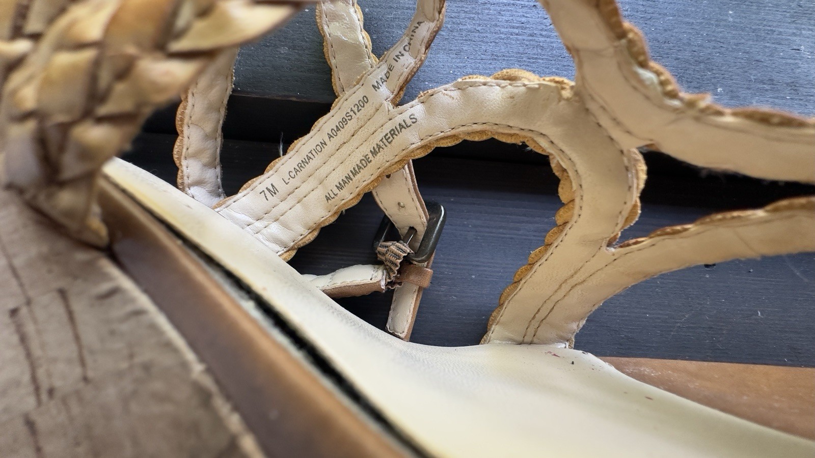 Franco Sarto cork Women’s Braided Strappy Wedge Sandals Buckle Tan/Beige 7