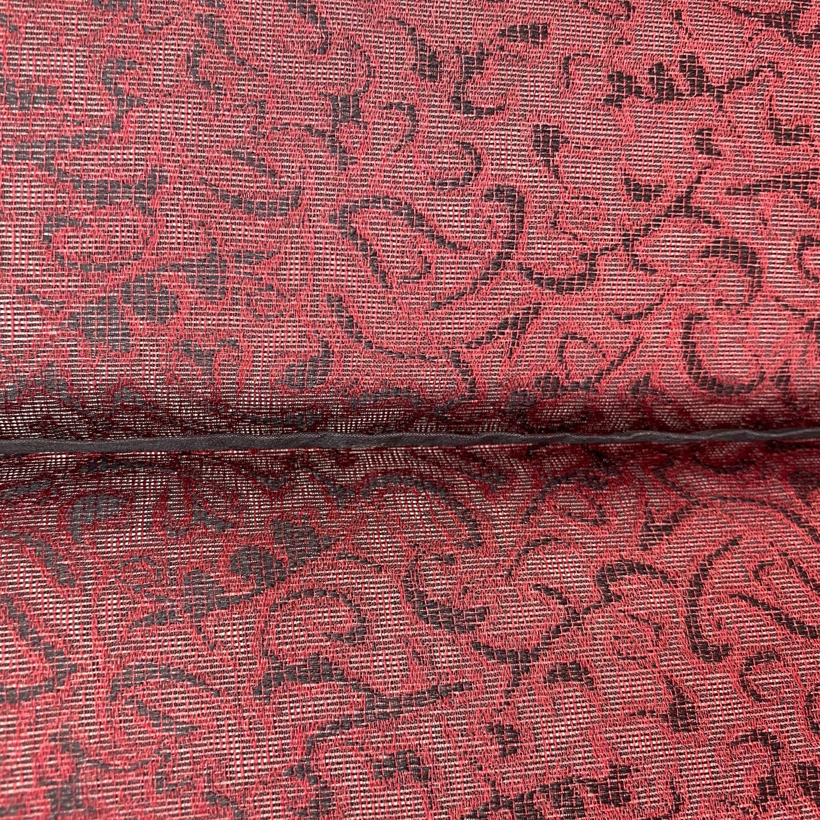 Japanese Vintage Kimono Silk Red No Lining Seethrough Traditional Length 58 in