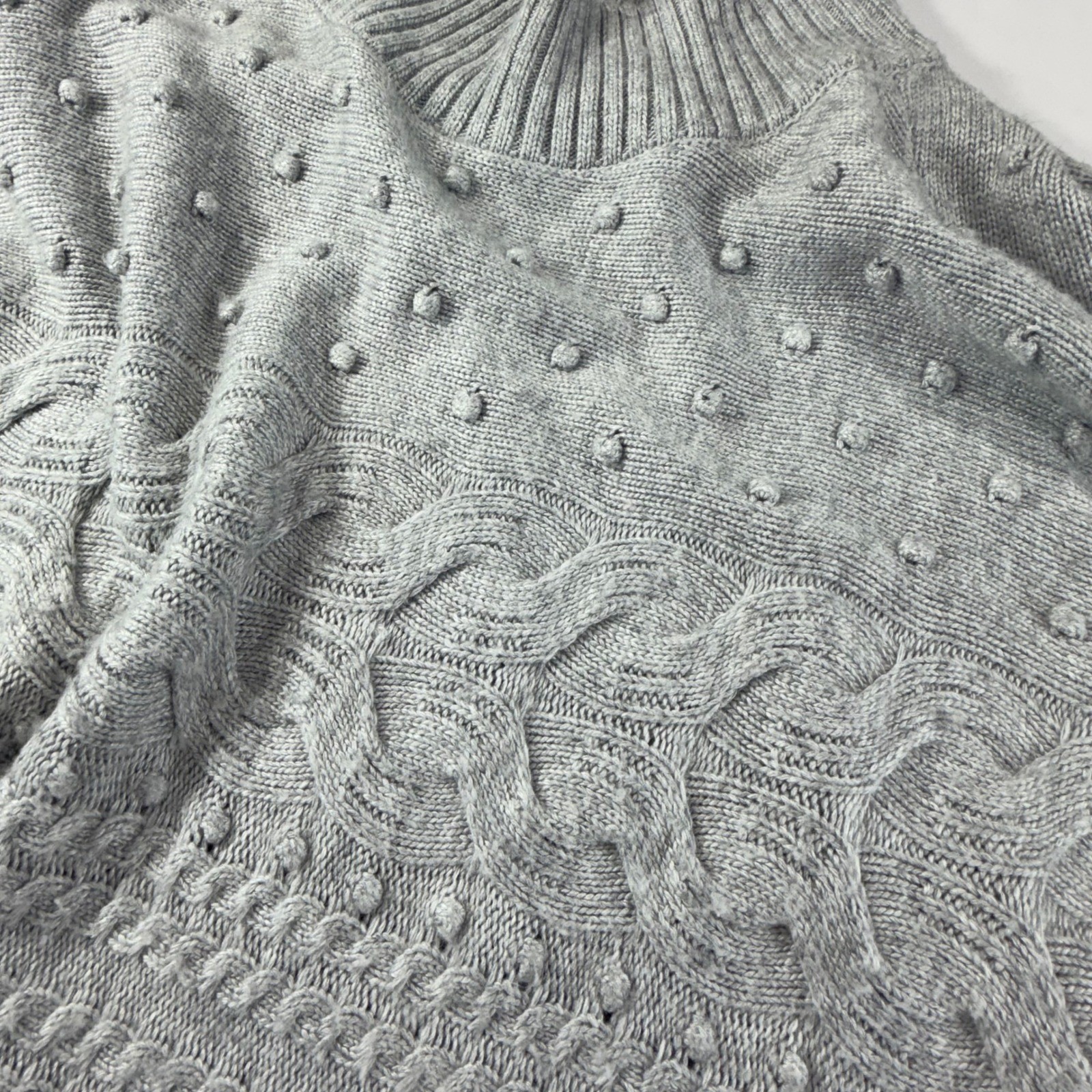 Talbots Poncho Sweater Womens M Gray Cable Knit Mock Neck Oversized Cottagcore