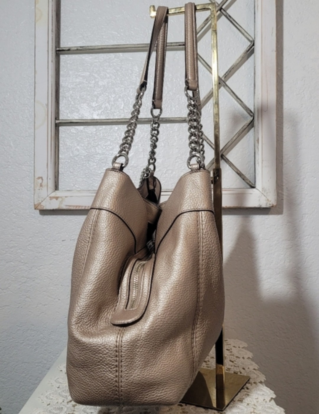 Coach F32150 Gold Champagne Lexy Triple Compartment Shoulder Bag EUC