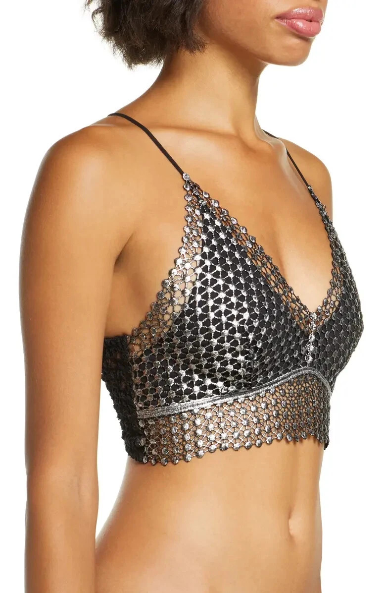 Free People Intimately FP Constellation Bralette Soft Bra Crochet Black Medium