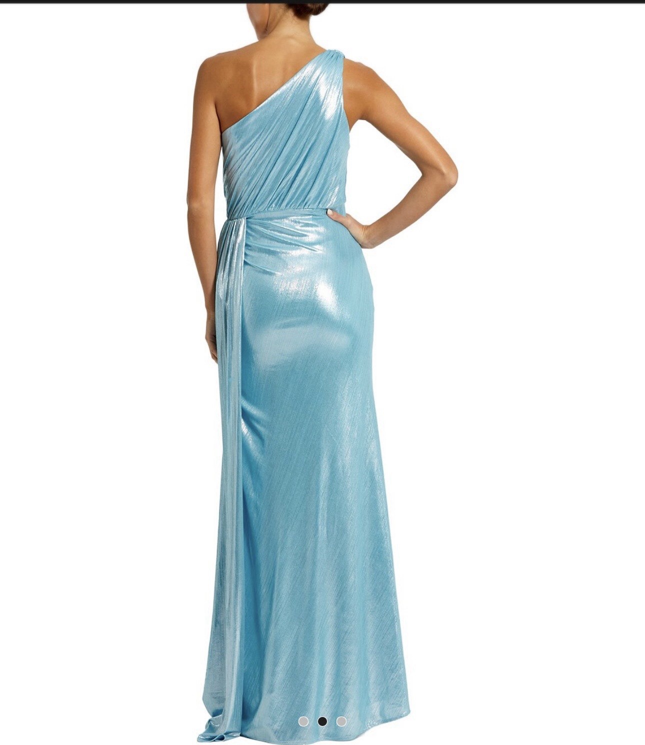 Mac Duggal Blue Solid One-Shoulder Pleated Sleeveless Long size 4 $398