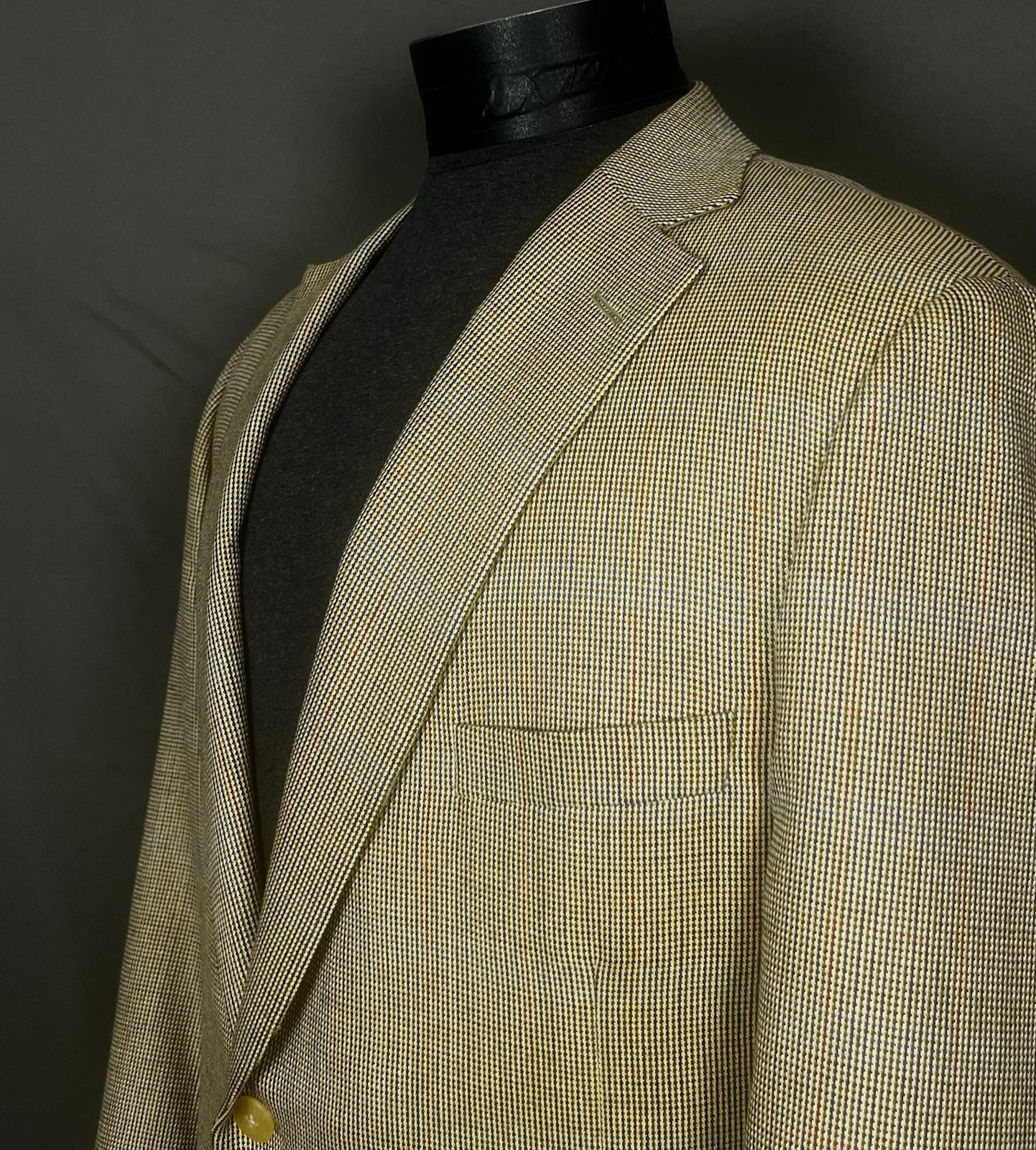 Paul Stuart Samuelsohn Wool Silk Weave Golden Beige Plaid Blazer Sport Coat 46L