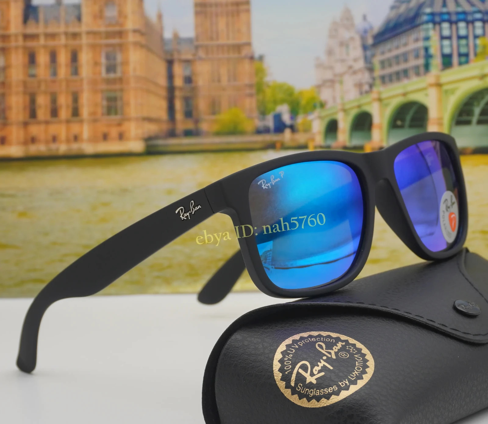 Ray-Ban Justin RB4165 Polarized Sunglasses 54mm Blue Mirror Lens Black UV400
