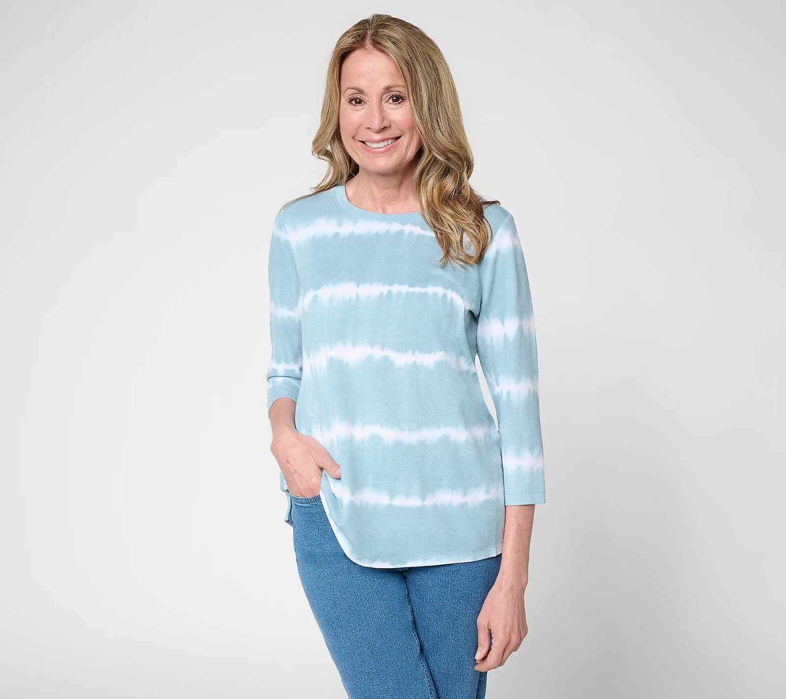 Denim & Co. Regular Soft Blend Tie Dye Stripe Printed Top NWT A726382