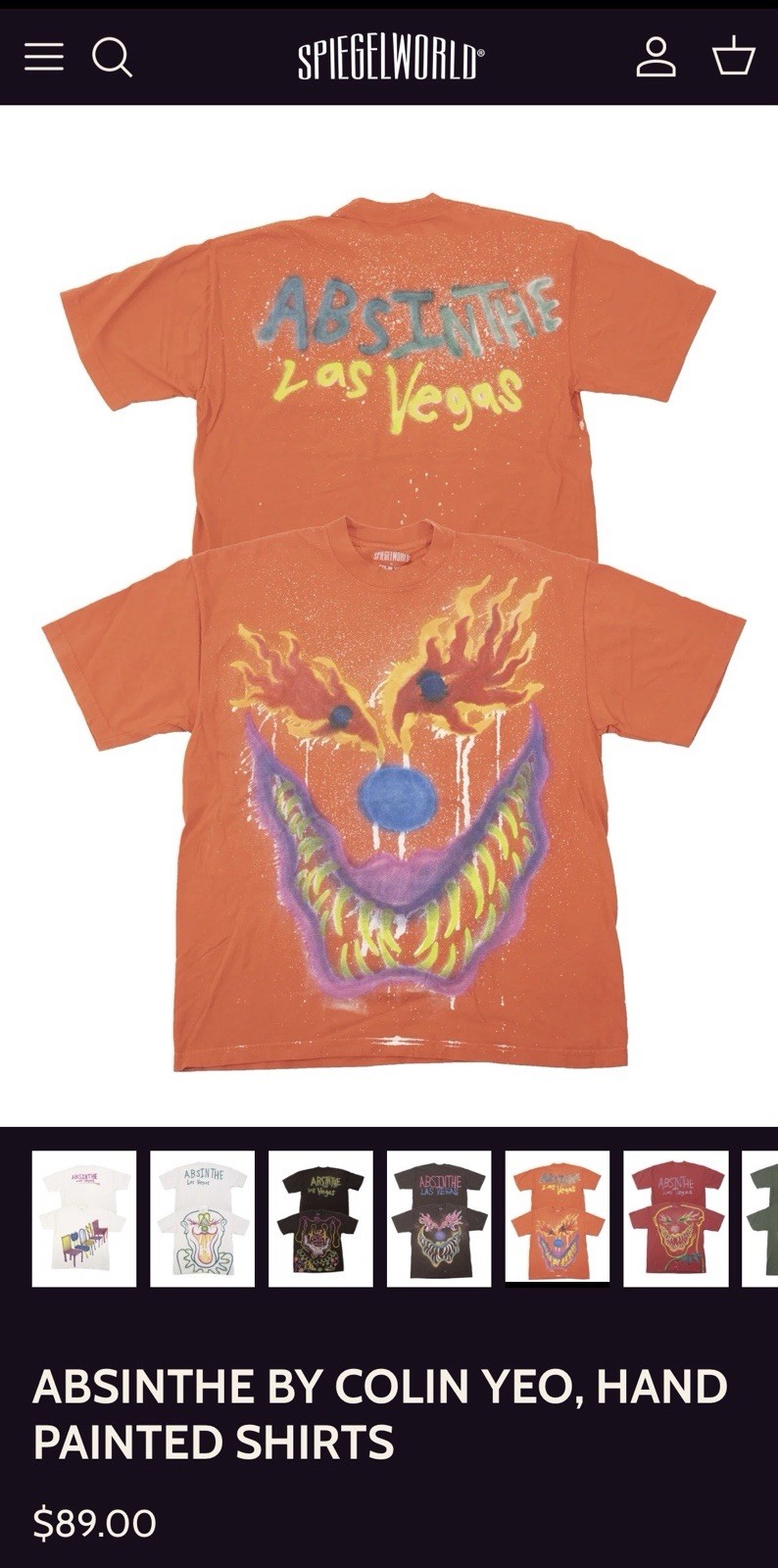 ABSINTHE BY COLIN YEO, HAND PAINTED T SHIRT L Tee Made In USA designer Orange