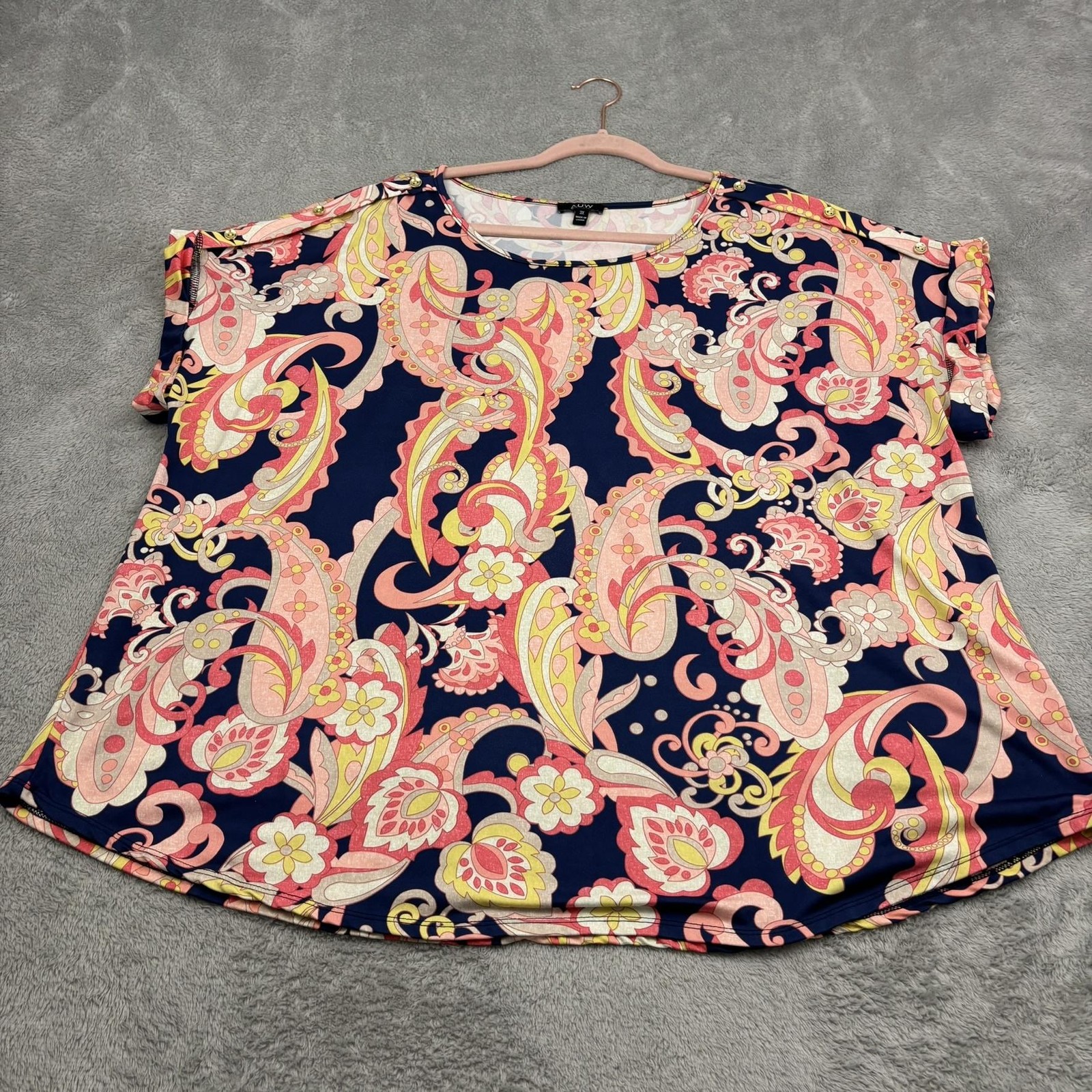 A.U.W Tunic Top Womens 3X Blue Pink Paisley Capsule Mature Office Career Church