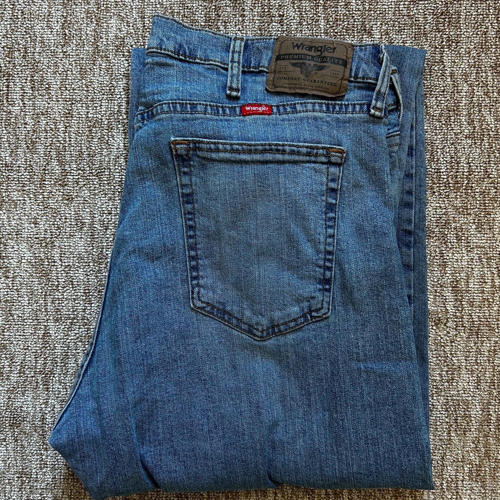 Wranger Jeans Mens W34 L32 Blue Stretch Relaxed Fit Straight Leg Baggy Denim