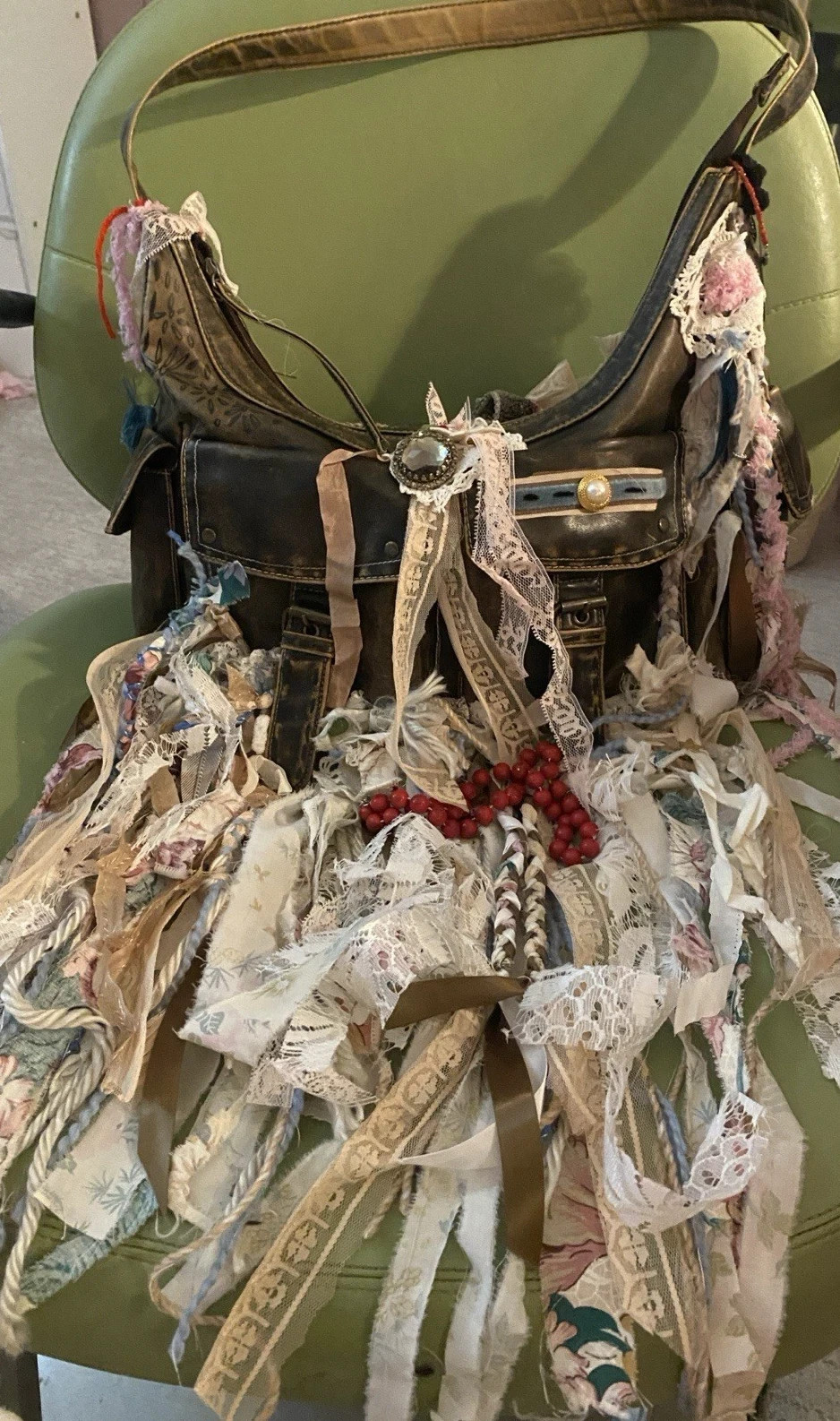 BOHO FRINGE ROMANTIC REWORKED SHABBY BAG PURSE Tapestry Funky Upcycled HIPPY