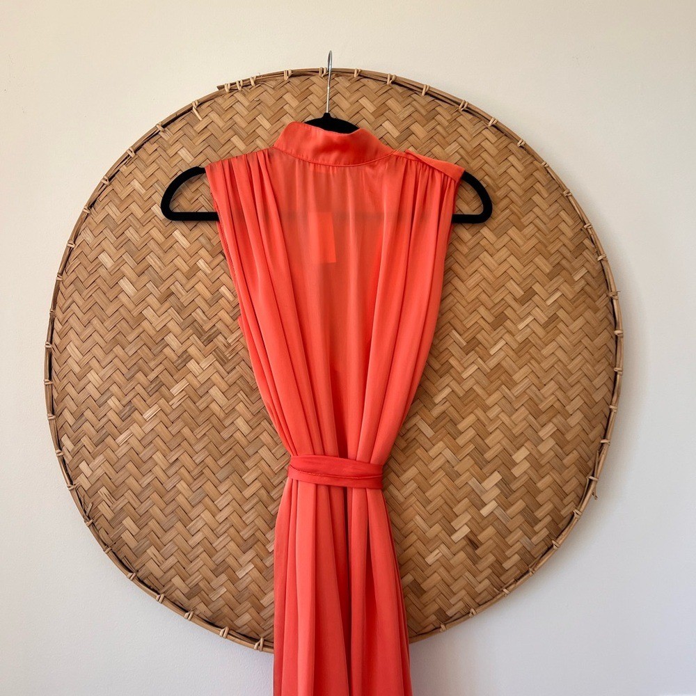 L’AGENCE STUNNING TANGERINE V-NECK FLOWY TIE FRONT MINI DRESS NWT COCKTAIL