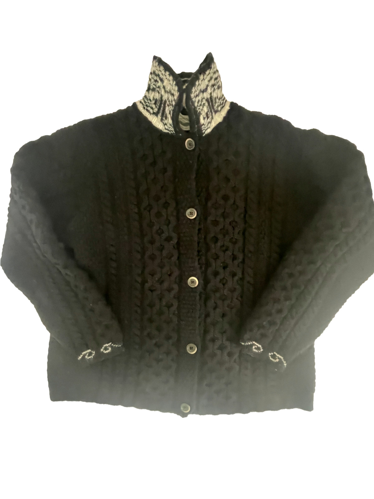 Aran Crafts Ireland Black Merino Wool Cable Knit Cardigan Sweater Women’s M